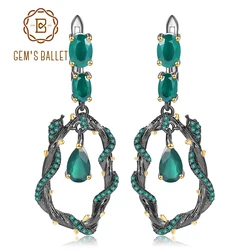 GEM'S BALLET Natural Green Agate Gemstone Earrings 925 Sterling Silver Creative Handmade Snake Drop Earrings for Women Bijoux