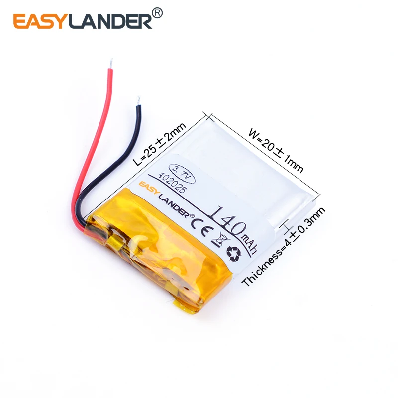 3.7V 402025 140mAh Rechargeable Lithium Li-ion Polymer Battery for MP3 MP4 MP5  recorder  registrar mp3 player