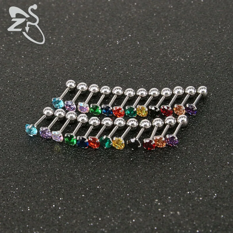 ZS 24 Pcs/lot Colorful Cubic Zirconia Ear Studs 316L Stainless Steel Stud Earrings for Women Ear Tragus Helix Cartilage Piercing