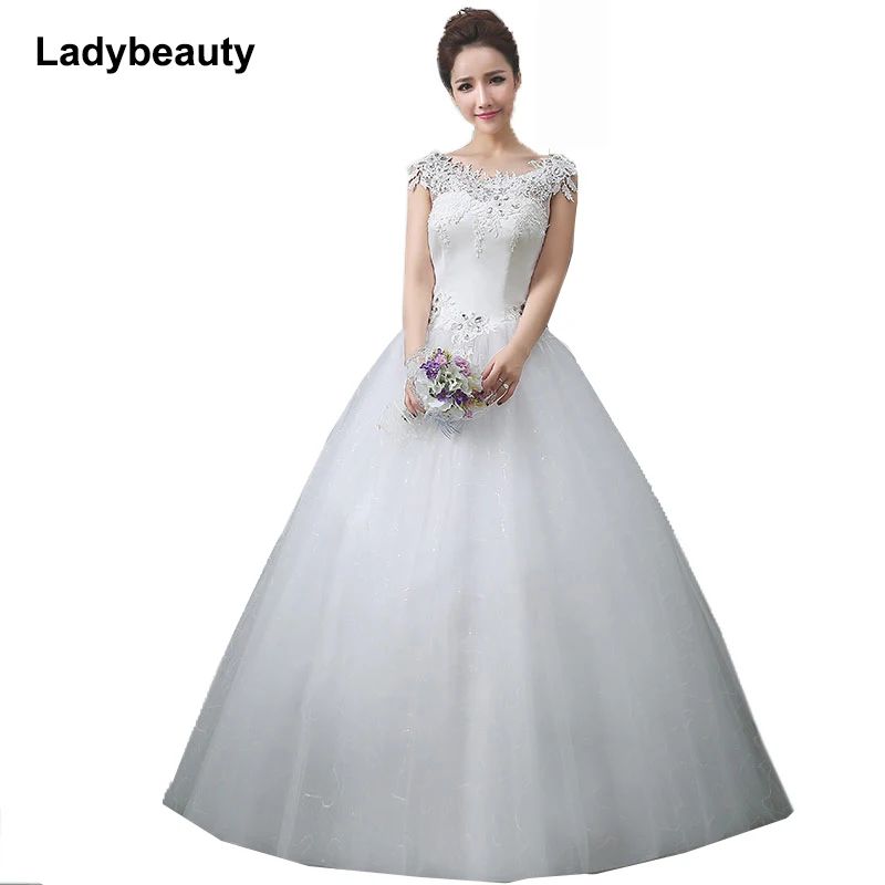 Ladybeauty vestido de noiva novo 2018, vestido slim feito sob medida, lantejoulas, robe de noiva com fio bufante para dormir