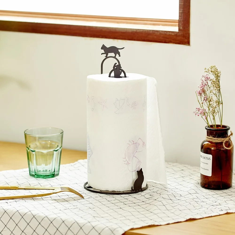 Metal Cat Paper Towel Holder for Kitchen Counter Tops Freestanding Roll Paper Organize Rack