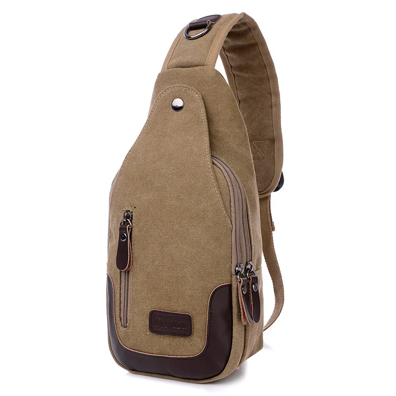 Casual Rugzakken Canvas Men Backpack Retro Vintage Male Student School Bags Man One Shoulder Backpack Chest Bags Triangle Bolsas image 3
