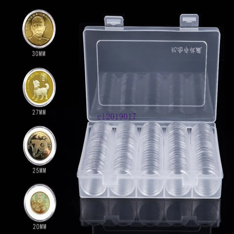 20sets New 20/25/27/30mm Coin Capsules Round Plastic Coin Holder Box Case Container With Storage Organizer Box for Coin Collecti