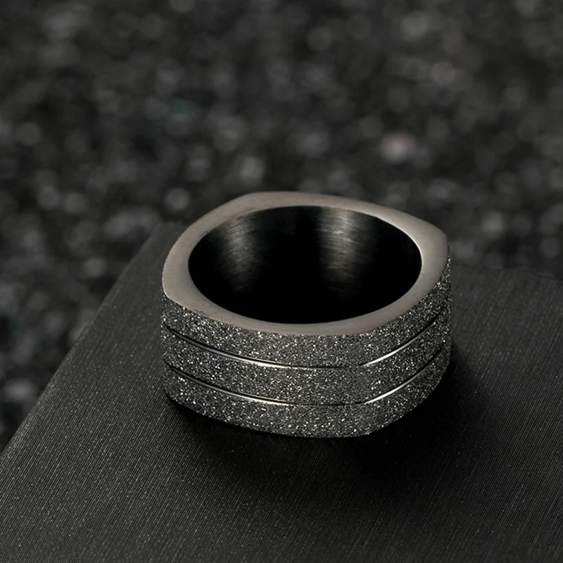 Fashion Black /Gold /Silver Color Rings for Men Sand Blasted Ring Men\'s Square Titanium Steel Ring