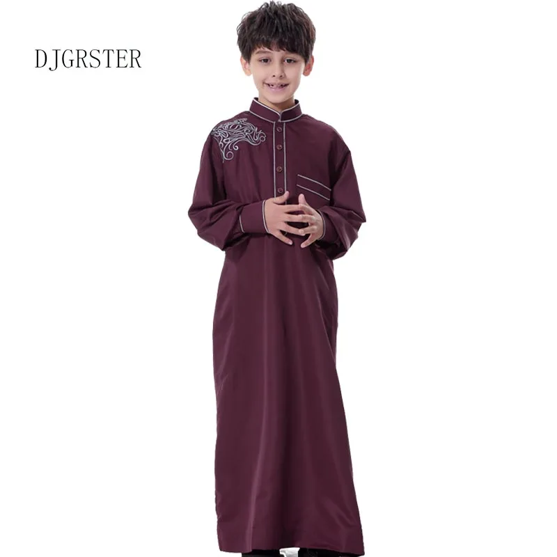 DJGRSTER Islamic Clothing Muslim Arab Middle East Teenage Boy Robe Clothes Muslim Thobe Kids Abaya Embroidery Arabic Clothing