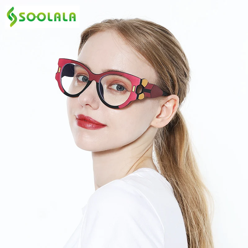 

SOOLALA Anti Blue Light Reading Glasses Women Hyperopia Presbyopic Big Frame Wide Arms Cat Eye Women Glasses With Diopter