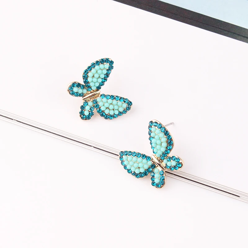 Lovely Butterfly Crystal Stone Stud Earrings for Women Exquisite Design Trendy Party Earrings Christmas Gift for Girl