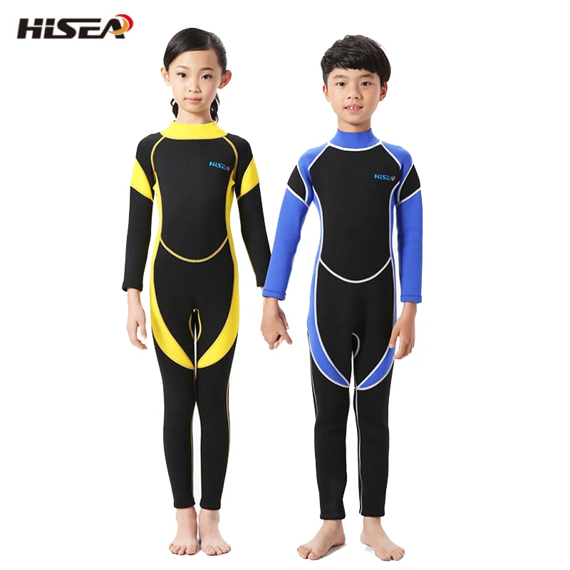 Hisea Neoprene kids Diving suit Boy/Girl One Piece Wetsuit Children Swimwear Long Sleeves UV protection Surfing snorkeling Suit