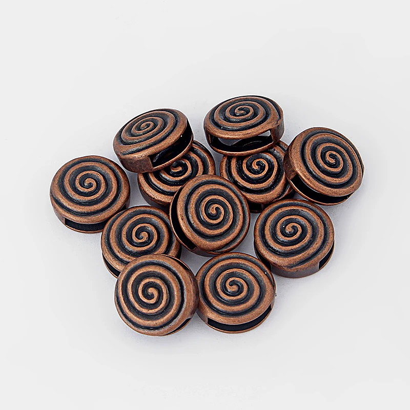 10pcs Antique Copper Swirl Slider Beads for 10mm Flat Leather Cord Bracelets & Bangles Jewelry Findings