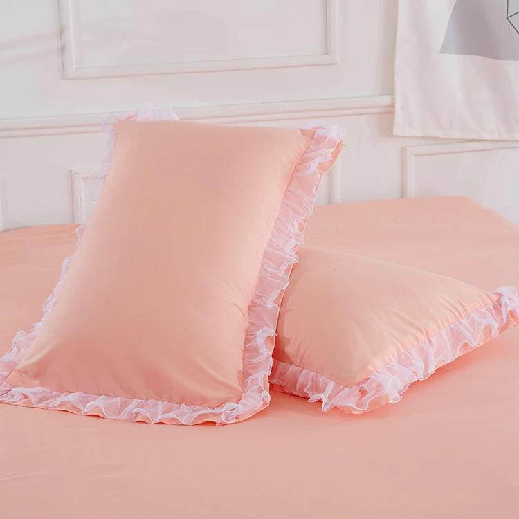 Monochromatic Lace Pillowcase, Ruffle Bedding Pillow Case, Rectangle Cushion Cover, Home Decoration, 48x74 cm, 2Pcs