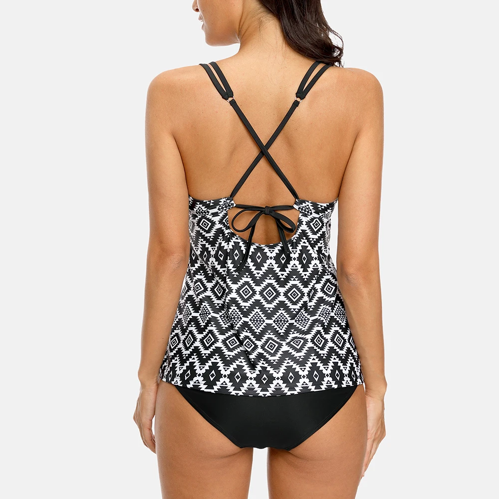 Charmleaks Delle Donne A Due Pezzi Costume Da Bagno Con Stampa Geometrica Costumi Da Bagno di Nuovo Strappy Tankini Set Riempito Sexy Del Bikini di