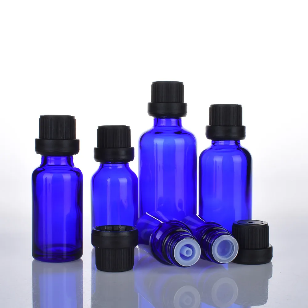 12 pcs 5 ML 10 ML 15 ML 20 ML 30 ML 50 ML 100 ML Cobalt Blue บอสตันขวดน้ำมันหอมระเหยแก้ว Orifice Reducer Tamper Evident หมวก