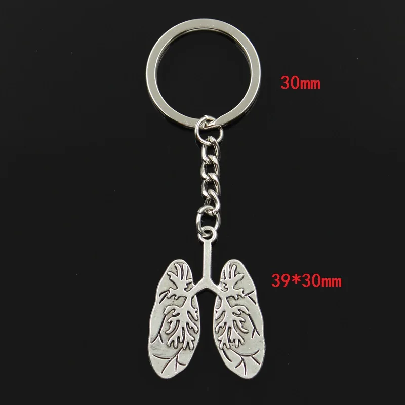 Fashion 30mm Key Ring Metal Key Chain Keychain Jewelry Antique Silver Color Plated Lung Respiratory System 39x30mm Pendant