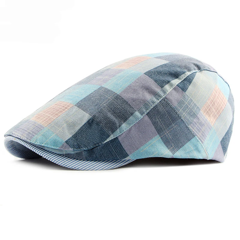 

HT1711 2018 New Beret Hats for Men Women Spring Summer Flat Caps Retro Plaid Berets Femme Adjustable Unisex Men Women Beret Cap