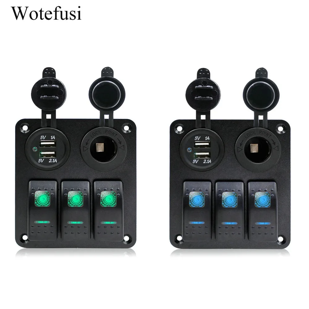 Wotefusi 3 Gang LED Rocker Switch Panel Breaker with Dual USB Port for Cars Caravans RV Boats Truck Vehicles 12V [QPL1533-1534]