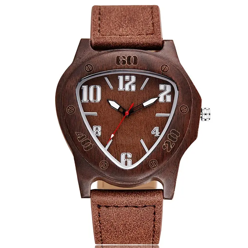 

Fashion Unique Triangle Design Men Women Wood Watch Natural Bamboo Handmade Quartz Watch With Leather Strap Relogio Masculino