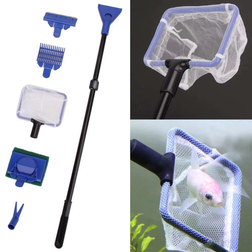 

2019 New Arrival 5 in 1 Aquarium Cleaning Tools Quality Net Fish Gravel Rake Algae Scraper Sponge Fork Brush Glass Cleaning Tool