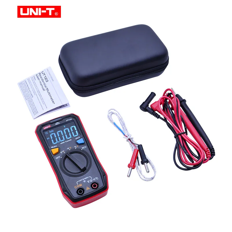 UNI-T Mini Digital Multimeter UT123 Auto Range AC DC Voltage ohmmeter Temperatue tester NCV/Continuity Test  EBTN Color Screen