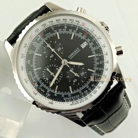 46.5mm NEW Brand Men watch black dial silver case Japan Quartz Movement