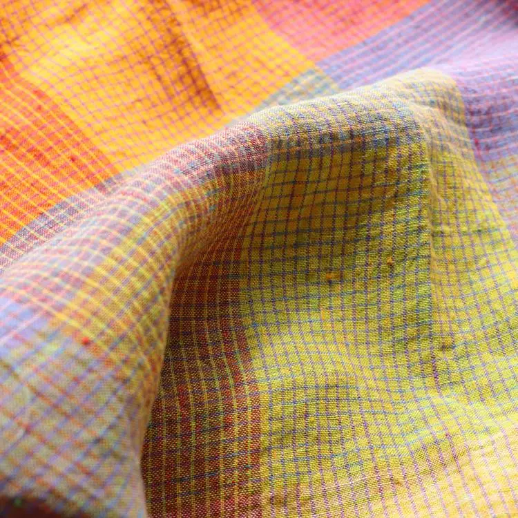 High quality pure flax fabric Multicolored Lattice material High-end dresses, one-piece dress and trousers fabrics