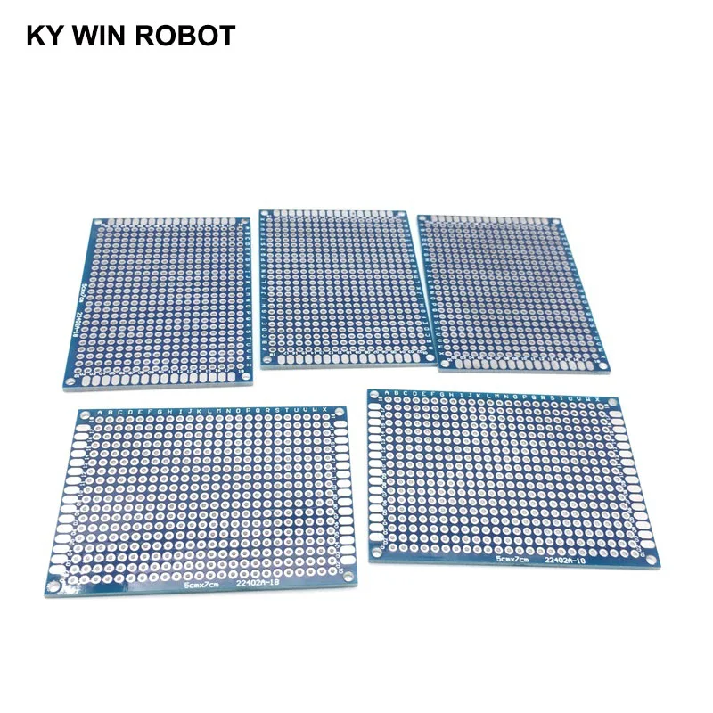 파란색 양면 프로토타입 PCB 범용 인쇄 회로 기판, 아두이노용 프로토보드, 5x7cm, 50x70mm, 5 개