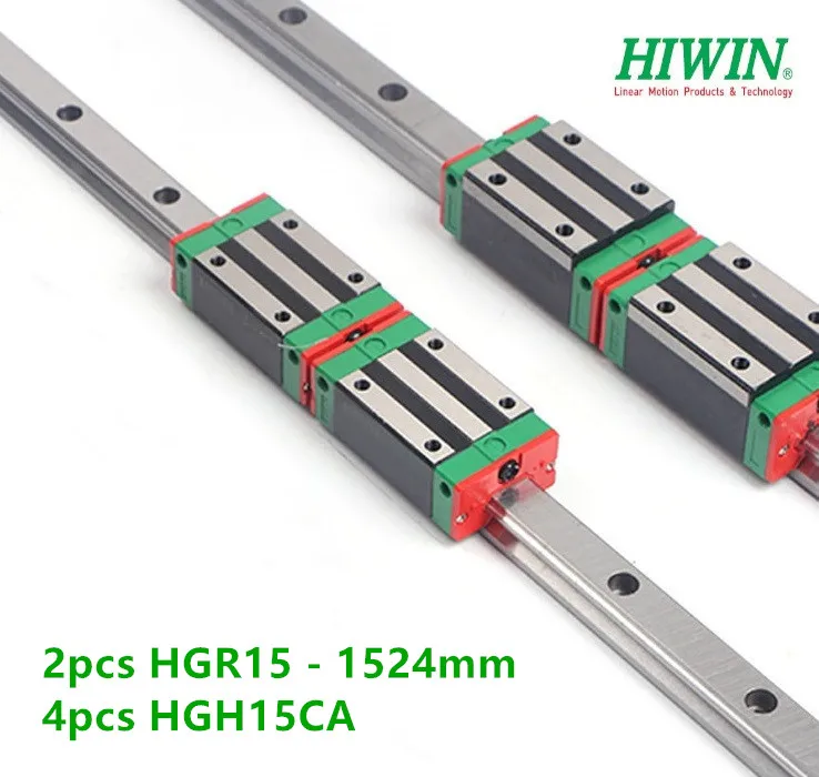 

2pcs Original Hiwin Linear guide rail HGR15 -L 1524mm (60 Inch) + 4pcs HGH15CA narrow block carriage bearings cnc parts xy table