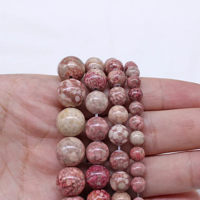 Natural Chrysanthemum Stone Coral Red Round Loose Beads 15" Strand Jewelry Accessories Making Necklace Bracelet6 8 10 12MM view 5