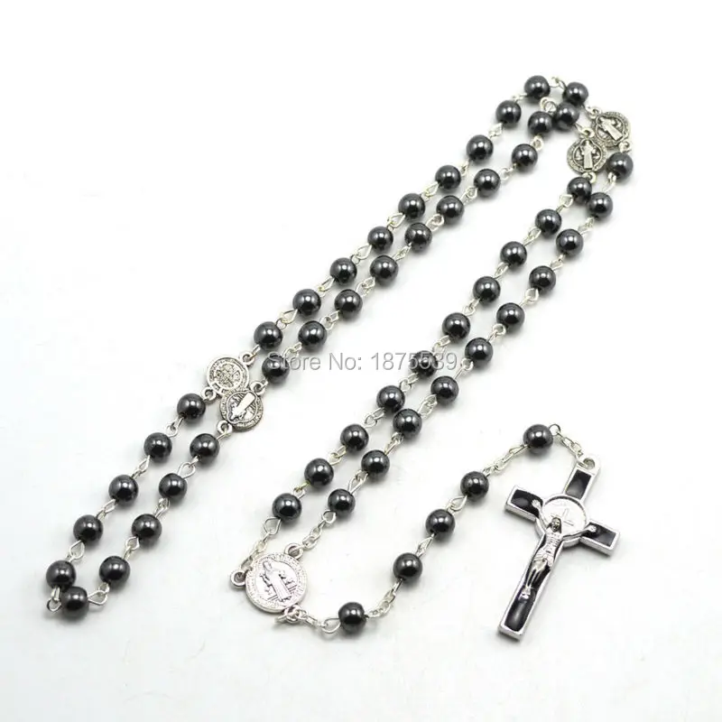 Hematite Bead Saint Benedict Rosary