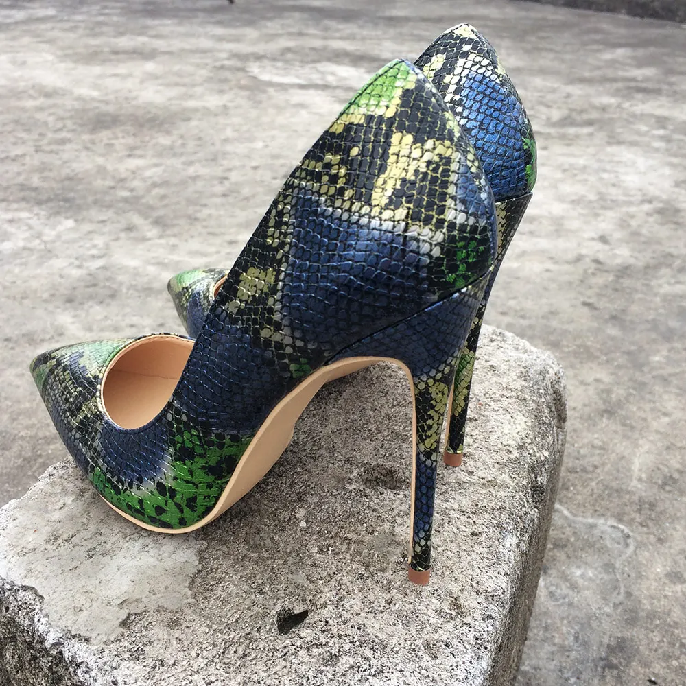 Veowalk Hot Sale Brand Italian Stylish Women Extreme High Heels Snake Printed Sexy Pumps Ladies Pointed Toe Shoes for Night Club