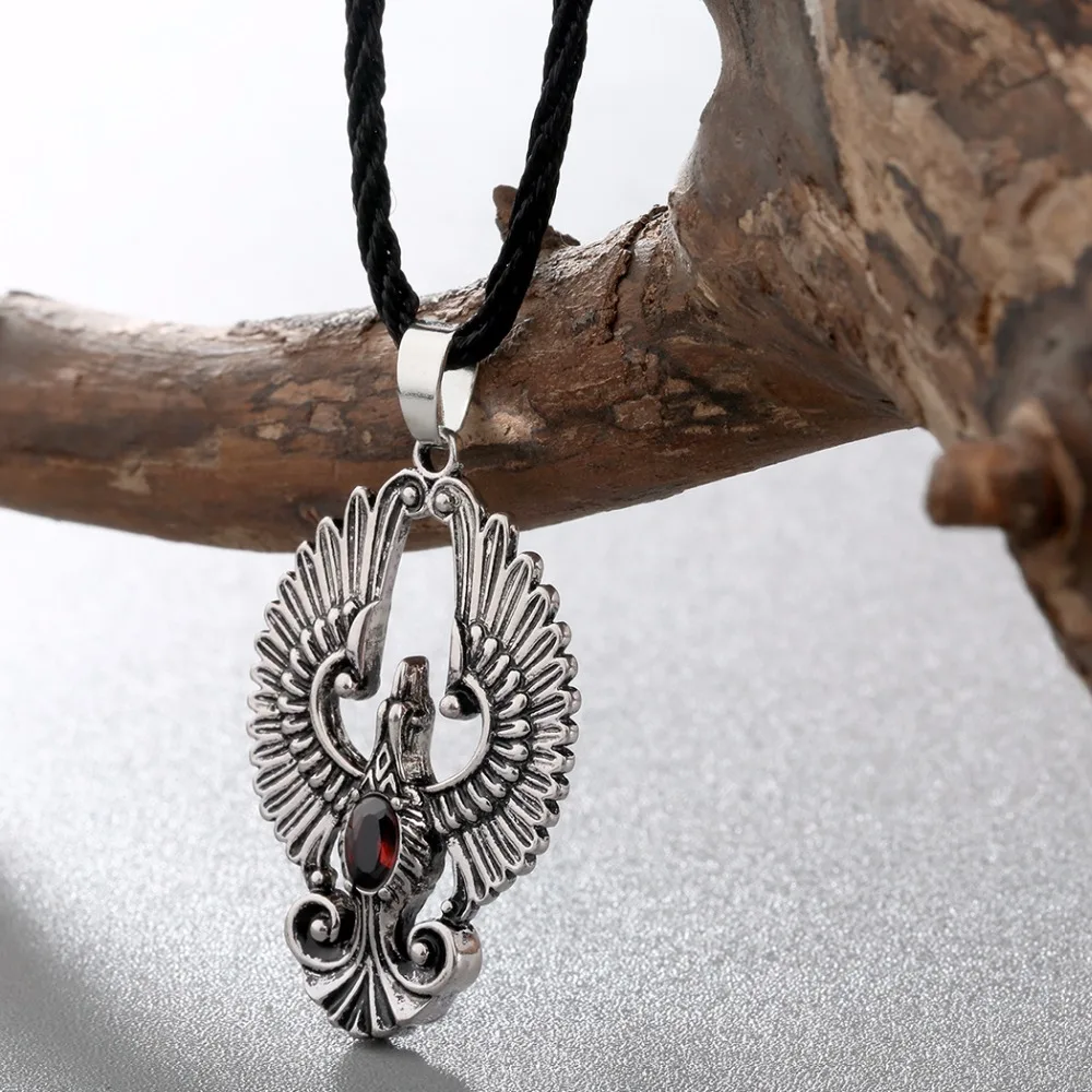 Kinitial Vintage Phoenix Pendant Necklace Peacock Bird With Red Gem Necklace for Women Long Jewelry Christmas Gifts