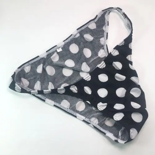 Mens String Bikini G3774 Narrow Waist Black white Dots Polyester jersey