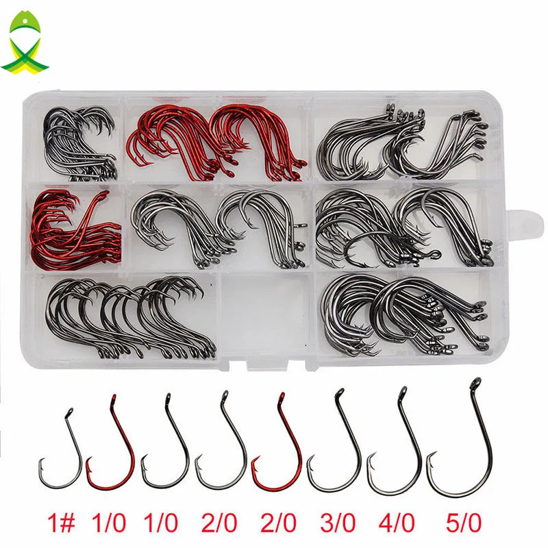 160pcs 7384 2X Fishing Offset Hooks Sport Circle Hooks Catfish Saltwater Octopus Fishing Hooks Live Bait Fishhooks Size 1# -5/0