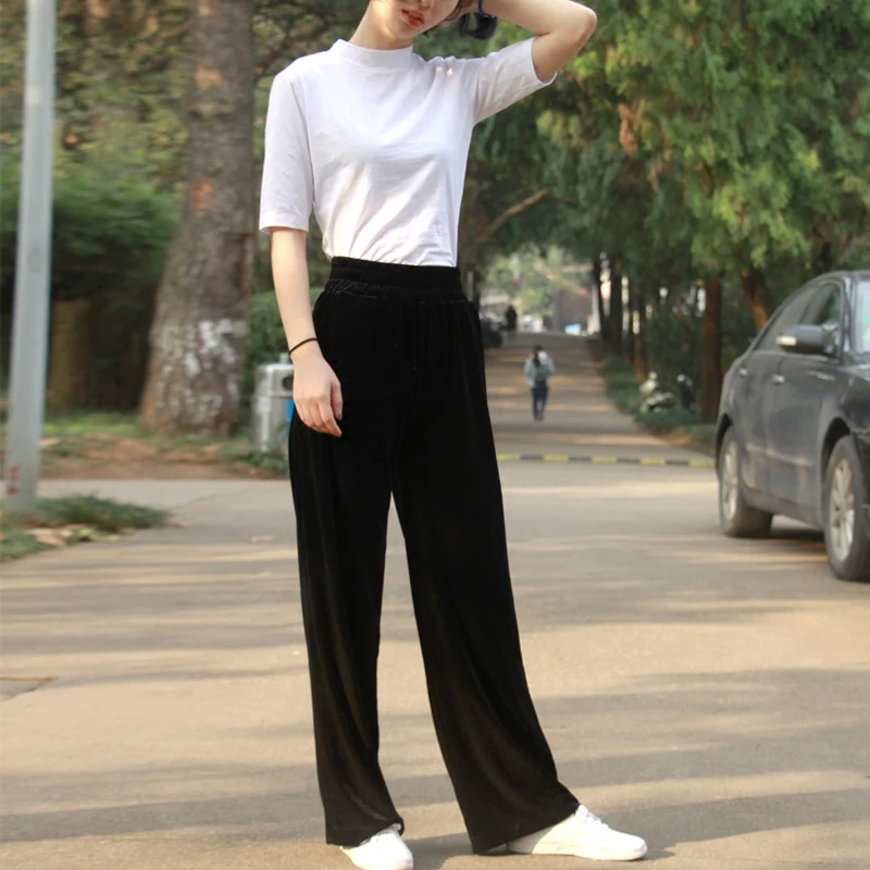 Free Shipping 2021 Customized Long Trousers For Women Pants Plus Size S-10XL Wide Leg Winter Velvet Black Elastic Waist Pants