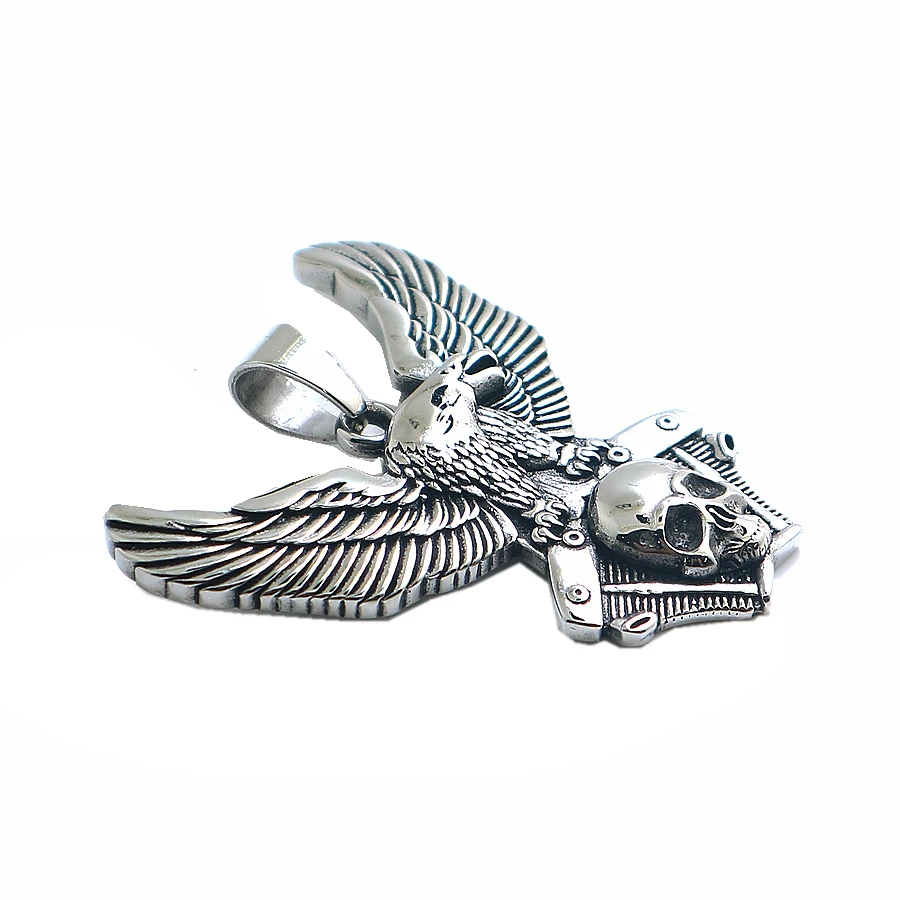 Men 316L Stainless Steel Biker Skull Eagle Engine Pendant