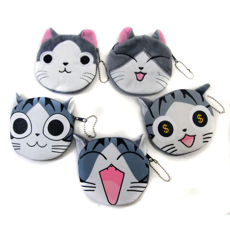 10 pcs/lot japanese Cute Style Novelty Zipper Kawaii Children Cartoon Bag Mini Change Plush cheese Cat Coin Purse Pouches