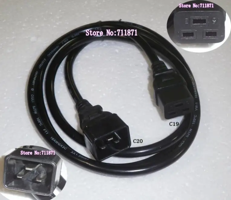 1.8M C19 C20 Power Cord Server UPS Power Cable C19 Female to C20 Male  16A/250V power supply cord 3X1.5mm square Power Wire