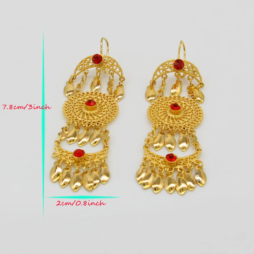 Adixyn Ethiopian Drop Earrings for Women Gold Color Cubic Zirconia Middle Eastern Fashion Jewelry Item