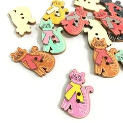 50pcs 2 Holes Cat Wooden buttons Mixed 18*30mm For handmake Scrapbooking Crafts 7NK201