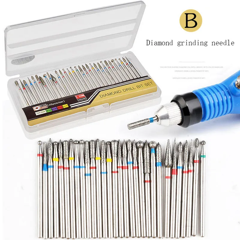 30pcs/box Nail Drill Bits Cuticle Cleaner Tungsten steel Rotary Polishing File Grinding Heads Manicure Pedicure Nail Salon Tools