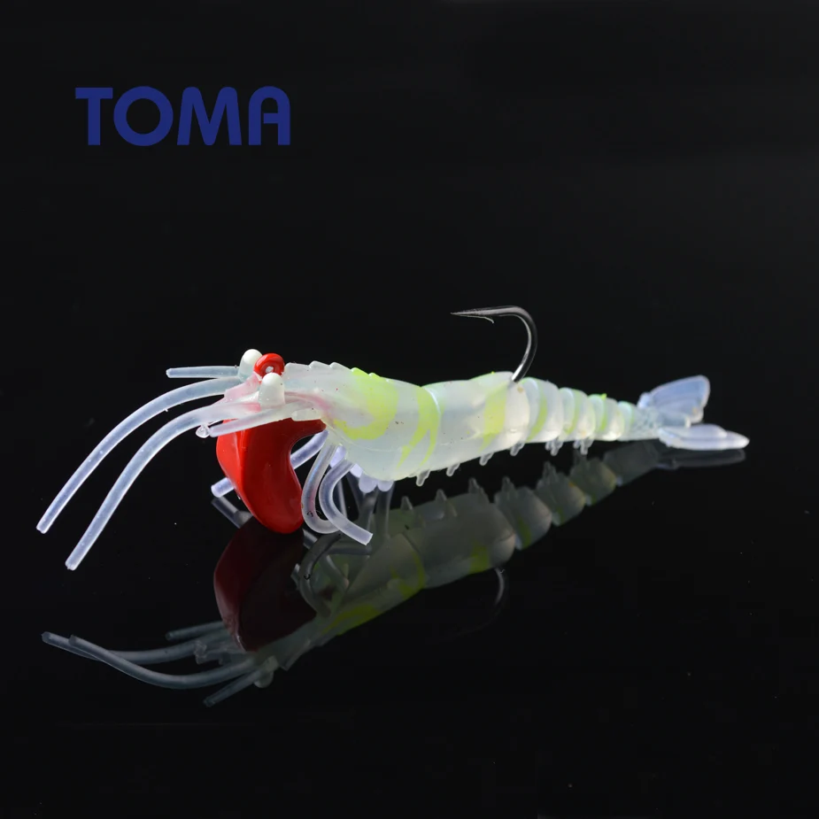 TOMA 5PCS/Lot JIG Head Soft Bait Shrimp Fishing Lures 5cm 7cm 10cm TPE Simulation Artificial Bait Boat Fishing Bass Lure