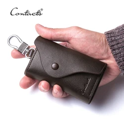 CONTACT'S Men's Genuine Leather Key Wallets Fashion Housekeeper Key Holders Male Keychain Casual Key Case For Men Key Rings