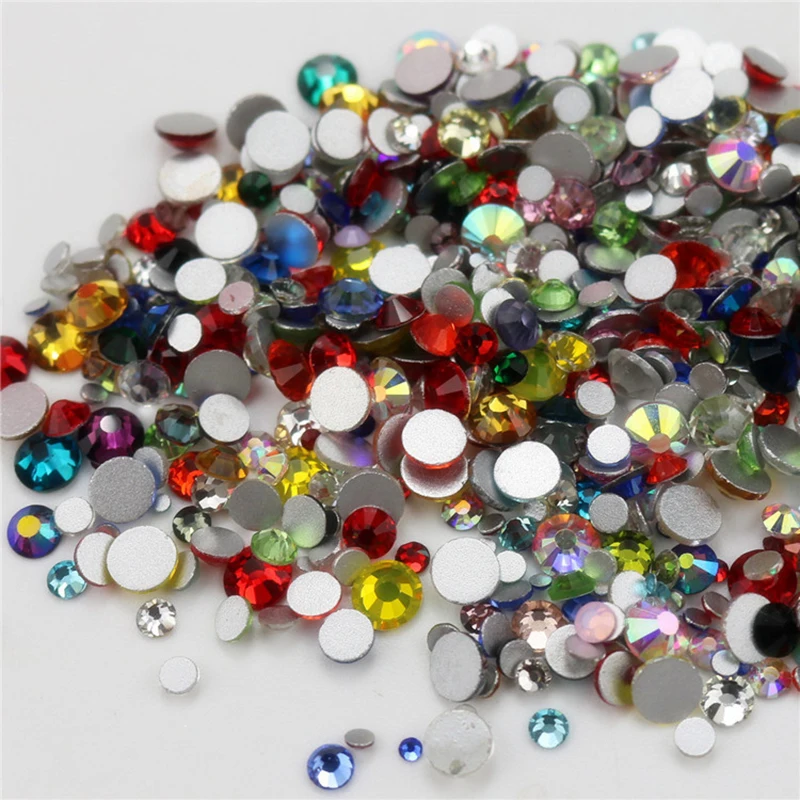 Great promotion 900pcs/piece mix color nail art SS6-SS20 size round shape Glass Crystal rhinestones Diy Clothing accessories