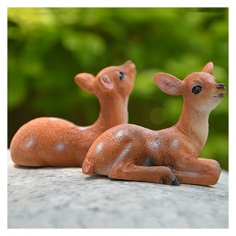 Mini Resin Cute Deer Bonsai Decoration Animal Statue Small Sika Deer Sculpture Home Office Desk Decorative Ornament Toy Gift