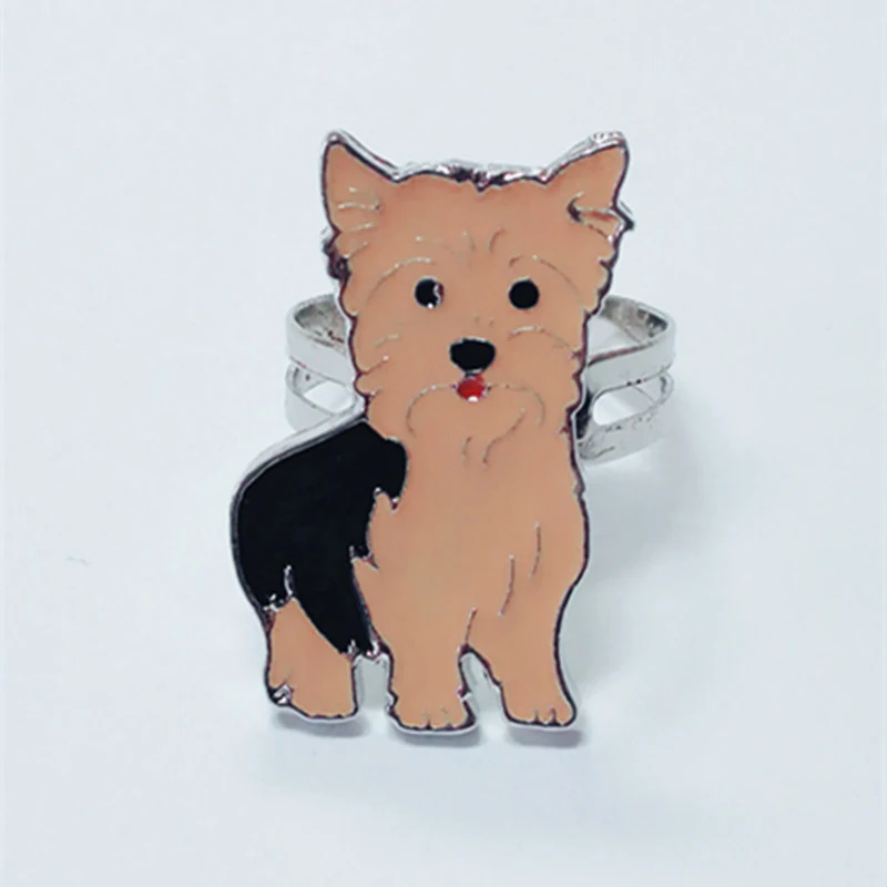 Yorkshire Terrier rings for women men silver color zinc alloy open adjustable male female dog ring fashion jewelry with gift box