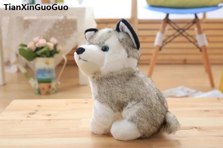 Ca. 22cm dunkelgraue Husky puppe schöner Hund weiches Plüsch tier Babys pielzeug Geburtstags geschenk s0383