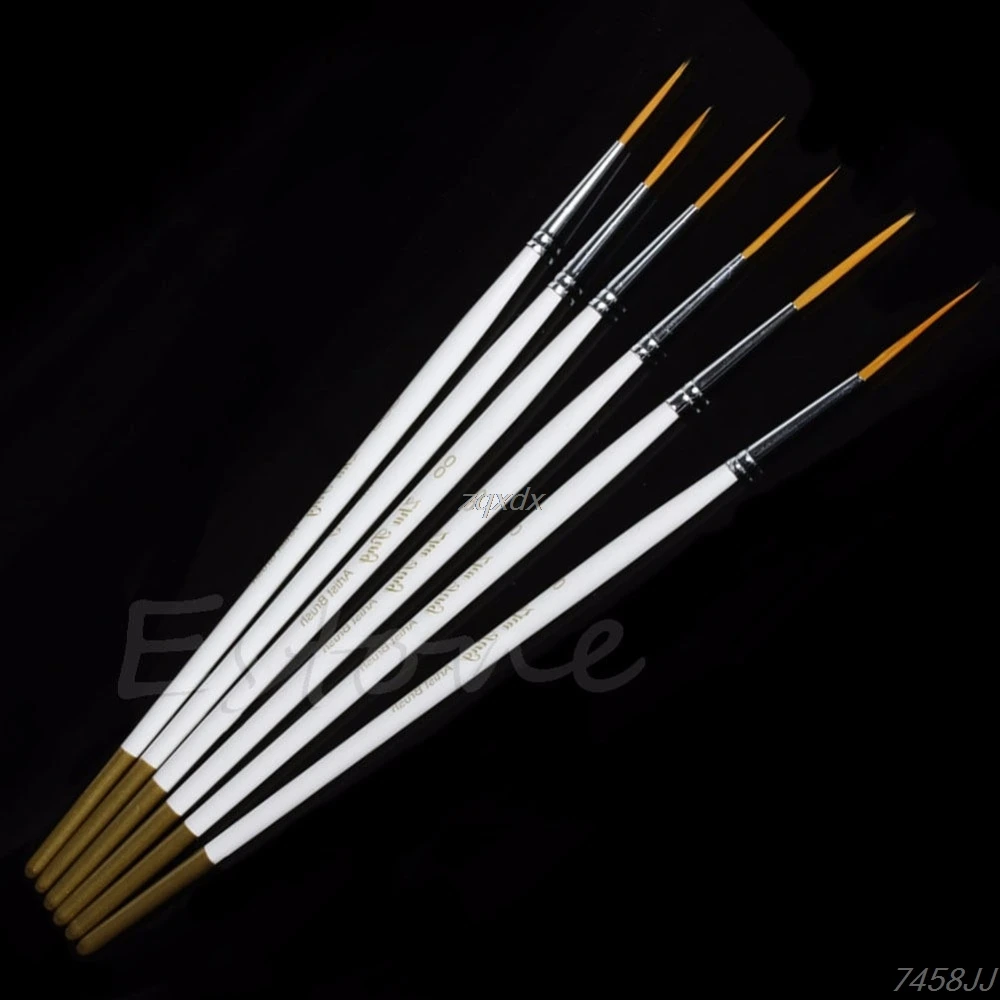 Hot 6Pcs/Set Nylon Hair Round Paint Brush Hook Line Pen Artist Draw Painting Craft Whosale&Dropship