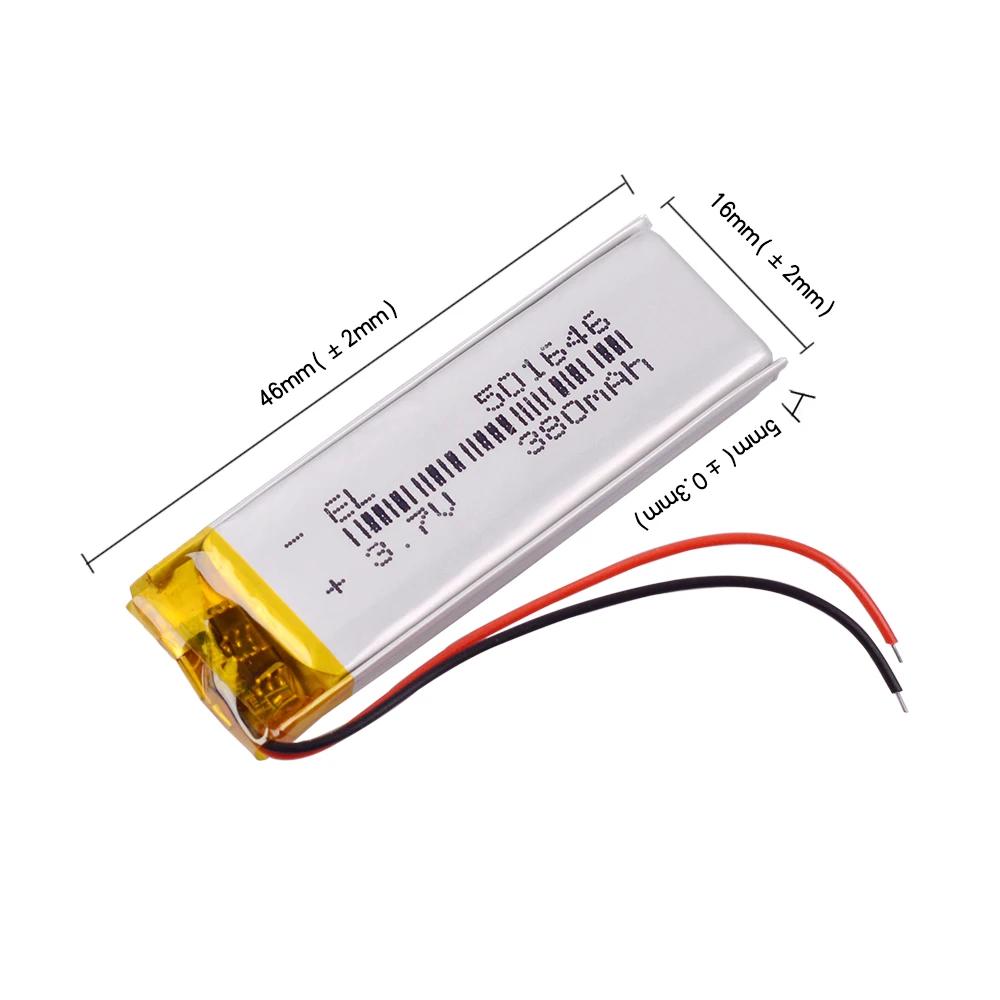 3.7V 380mAh 501646 Lithium Polymer LiPo Rechargeable Battery ion cells For Mp3 Mp4 Mp5 DIY PAD DVD E-book bluetooth headset