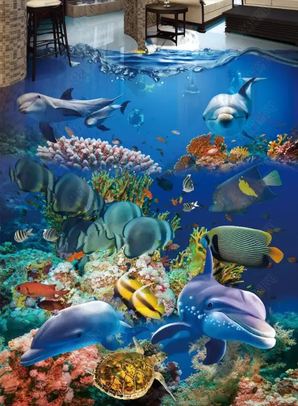 home improvement 3d flooring custom wallpaper dolphin waterproof wallpaper Used for any Any room flooring wallpaper