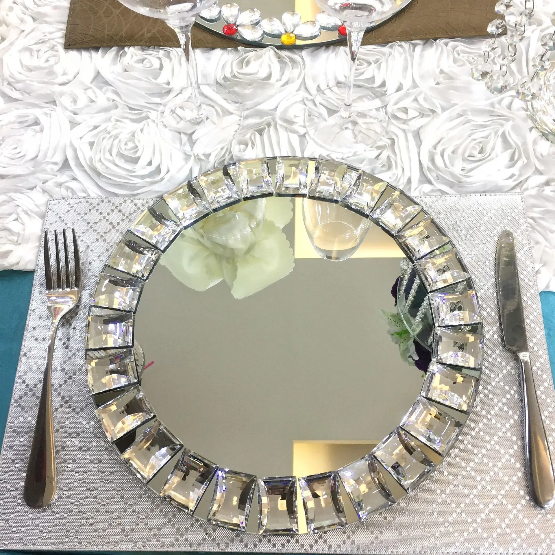 10pcs glass Diamond design Dinner Plate Western Big Steak Plate Main Course Plate Dish Restaurant  Small cake tray