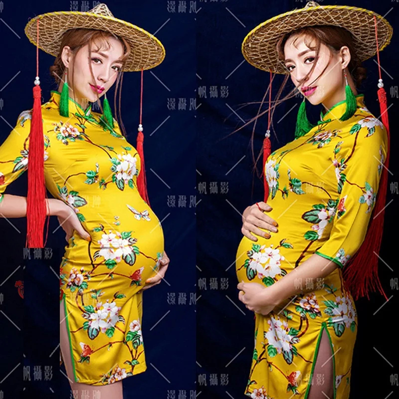 He Dong Shi Hou Chinese Style Cheongsam QiPao Costume Hanfu Pregnancy Mum Thematic Photography Costume Stage Performance Hanfu